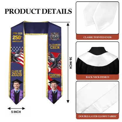 Custom Photo Class Of 2026 With America 250 Years Graduation Stole