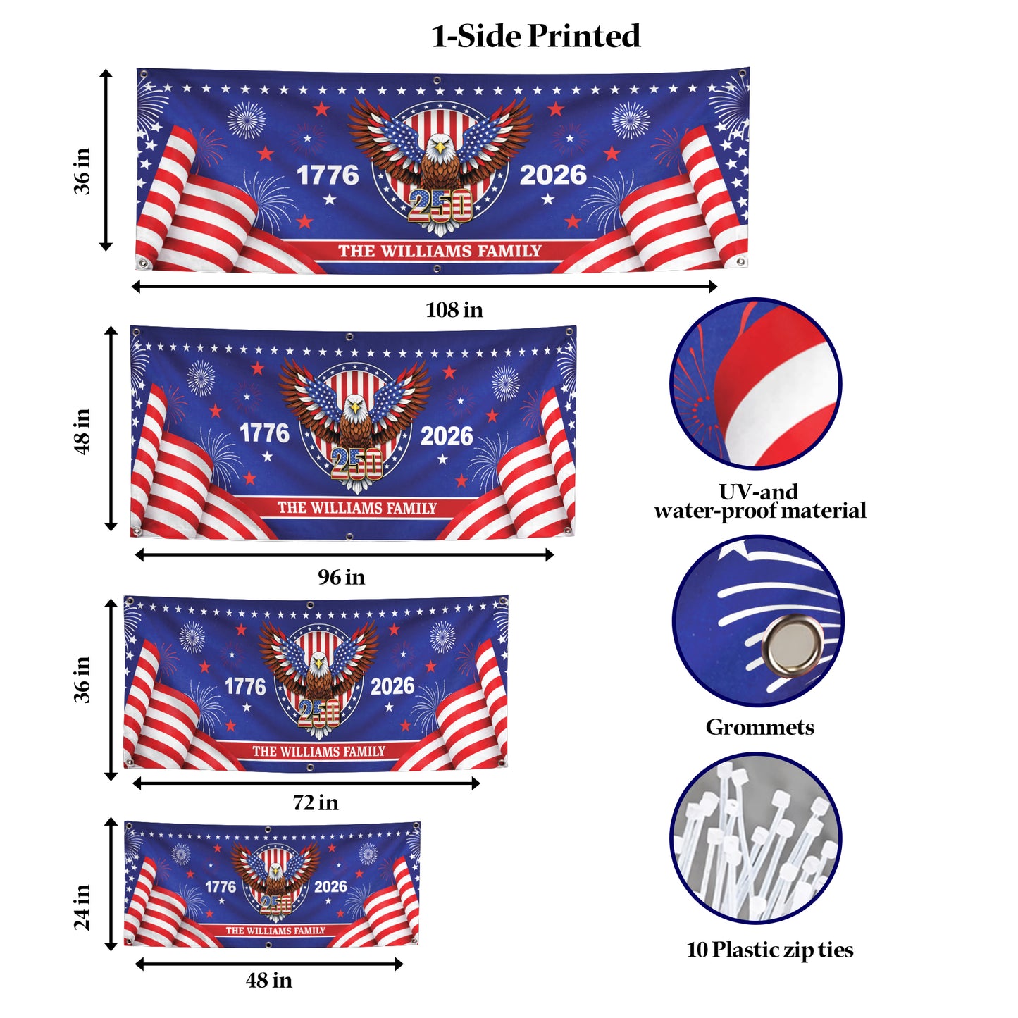 Personalized America 250th Anniversary Banner – Patriotic Eagle 1776-2026 Custom Family Flag