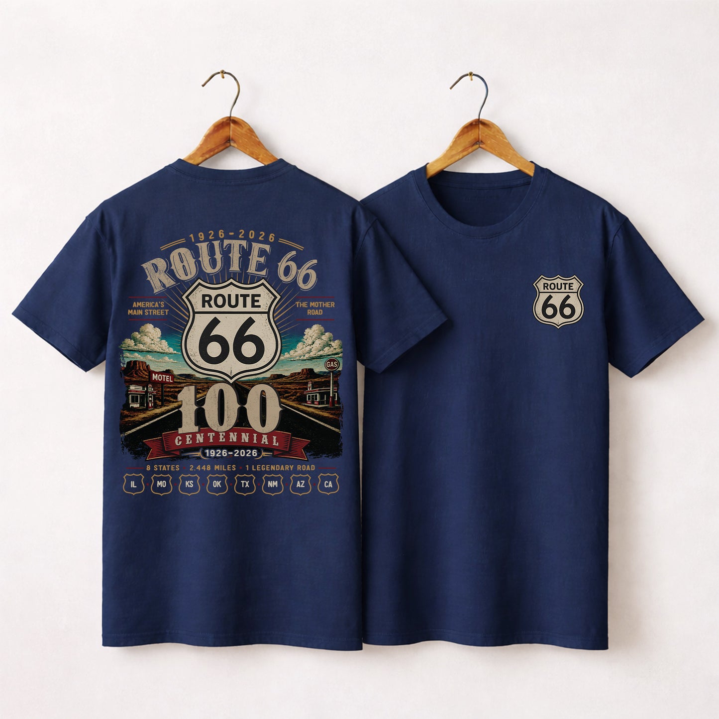 [Two Side] Route 66 Centennial 8 States 2448 Miles Unisex T-Shirt 1926-2026