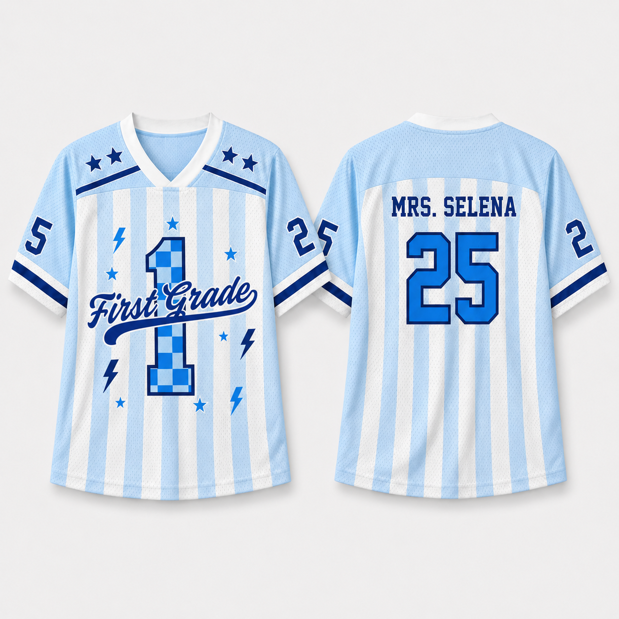 Personalized Grade And Name Preppy Stripes Stars Teacher Mesh Jersey