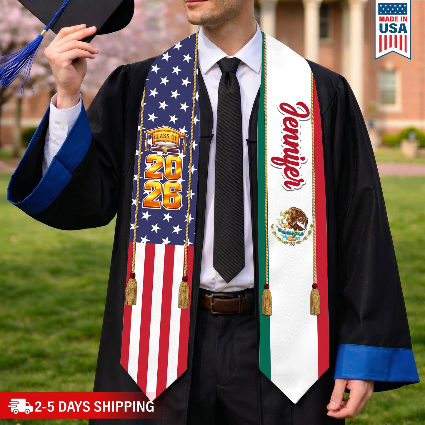 Country Flag Class of 2026 Stoles Sash, Graduation Gift, Senior Gift
