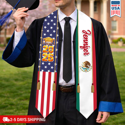 Country Flag Class of 2026 Stoles Sash, Graduation Gift, Senior Gift