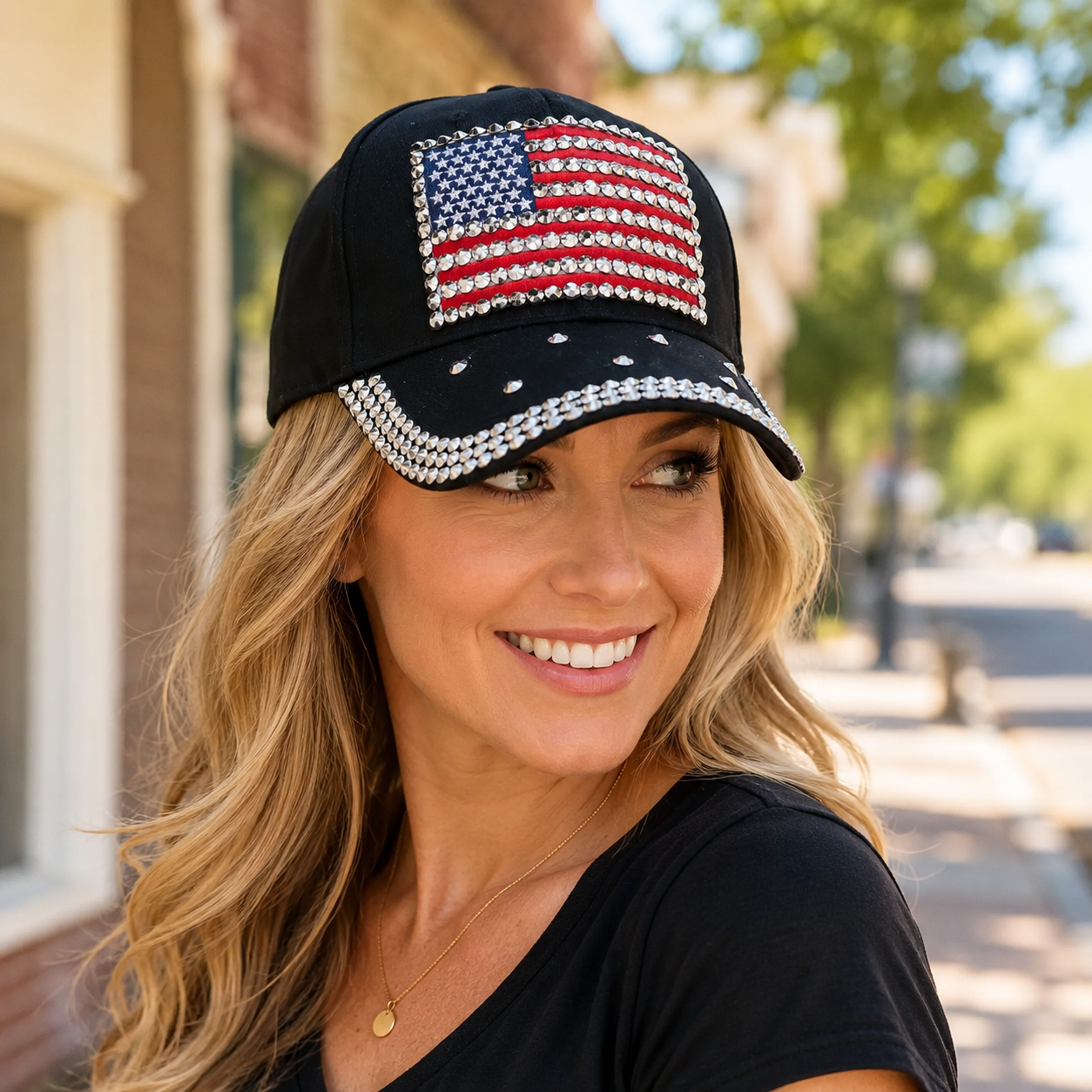 American Flag Rhinestone Bling 250th Anniversary Baseball Cap – Patriotic USA Hat