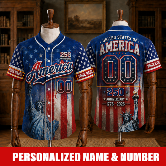 Personalized America Patriotic 250th Anniversary Baseball Jersey Shirt