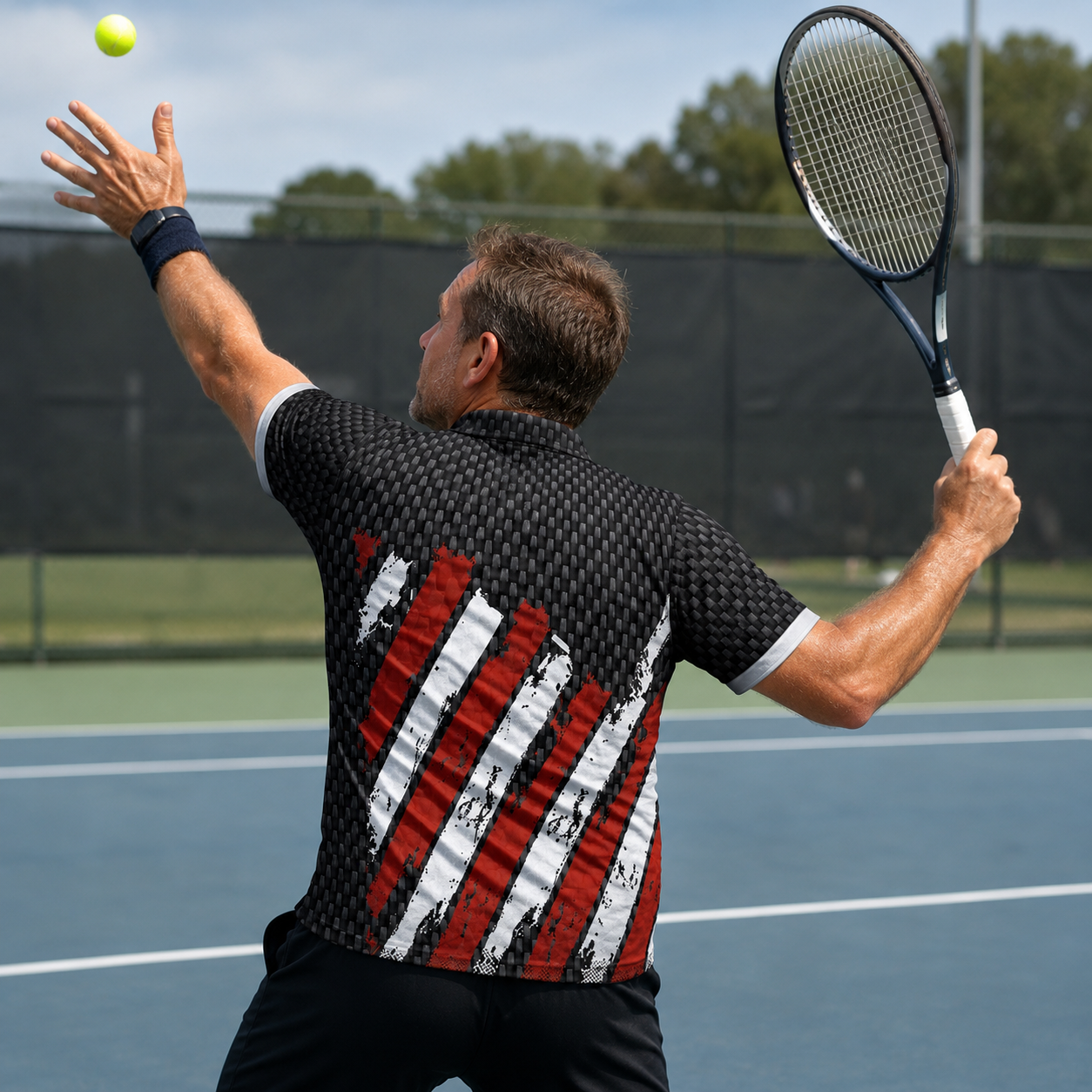 Distressed USA Flag Golf Polo Shirt - Black America Sports Top