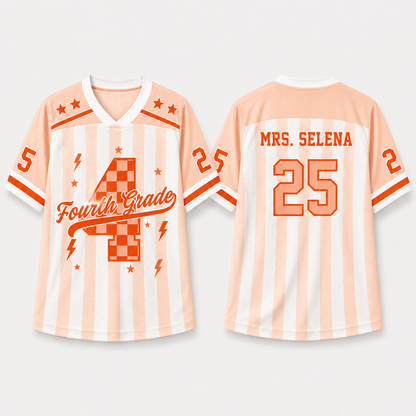 Personalized Grade And Name Preppy Stripes Stars Teacher Mesh Jersey