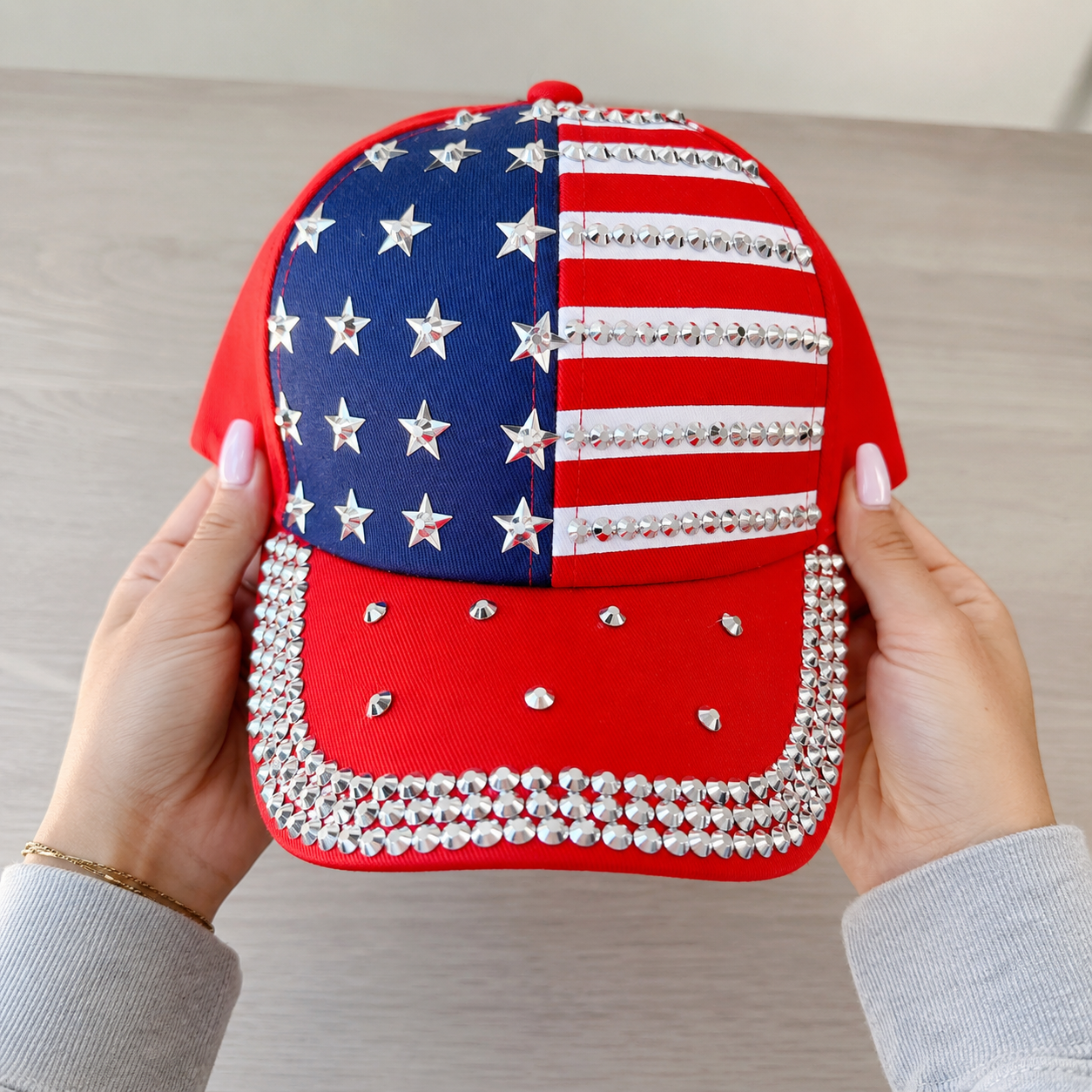 Rhinestone American Flag Sparkle 250 Years of Freedom Hat – Patriotic Baseball Cap