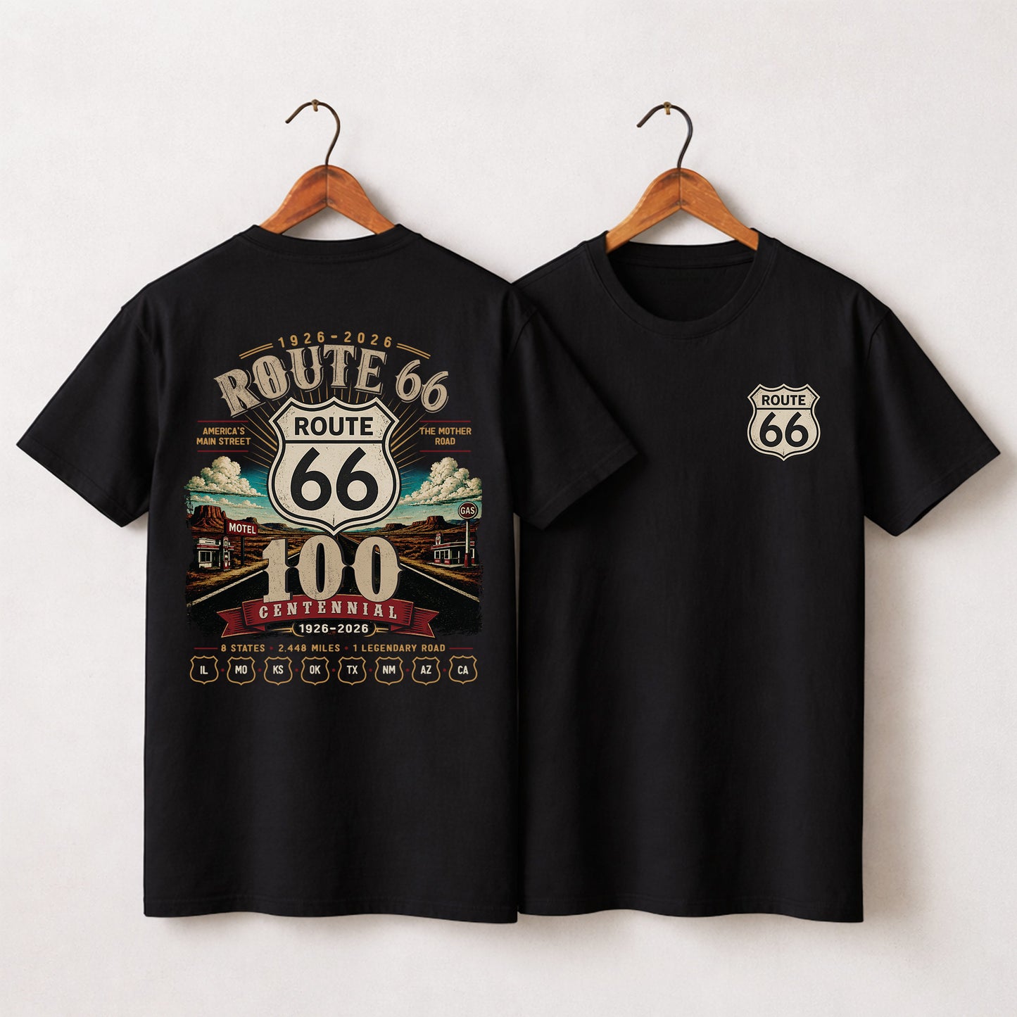 [Two Side] Route 66 Centennial 8 States 2448 Miles Unisex T-Shirt 1926-2026