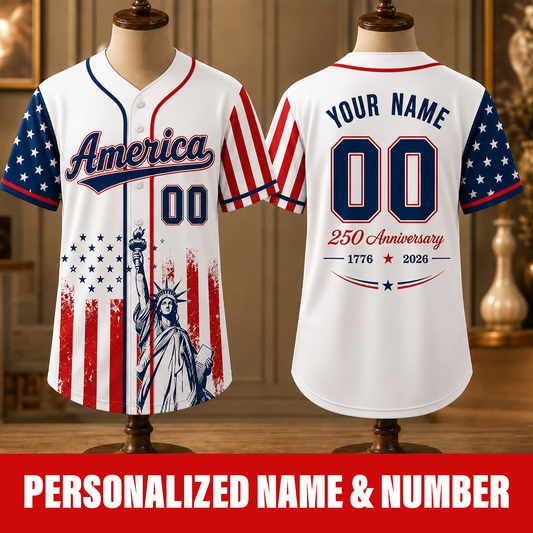 Personalized Lady Liberty America - 250th Anniversary Baseball Jersey