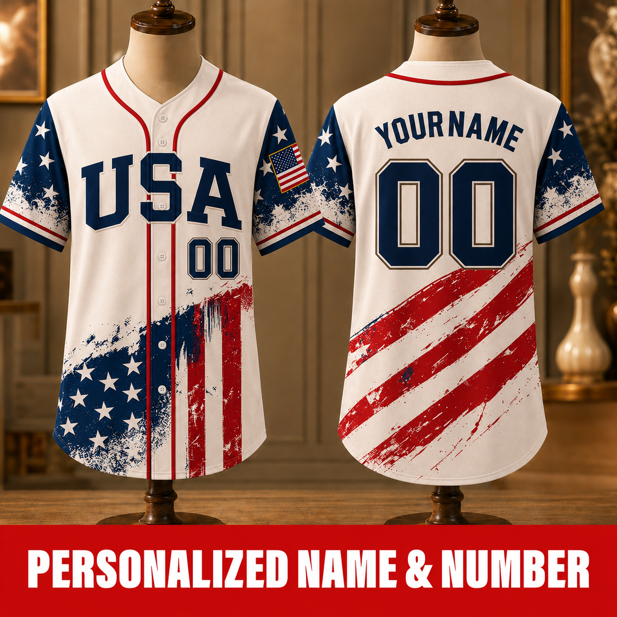 Personalized USA Flag Patriotic - USA 250th Anniversary Baseball Jersey