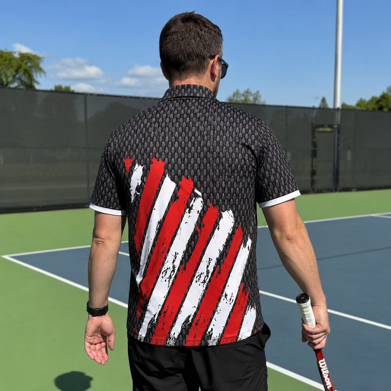 Distressed USA Flag Golf Polo Shirt - Black America Sports Top