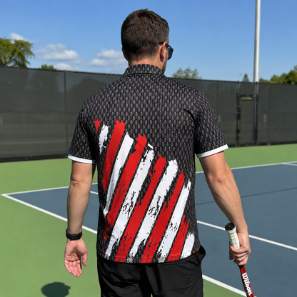 Distressed USA Flag Golf Polo Shirt - Black America Sports Top