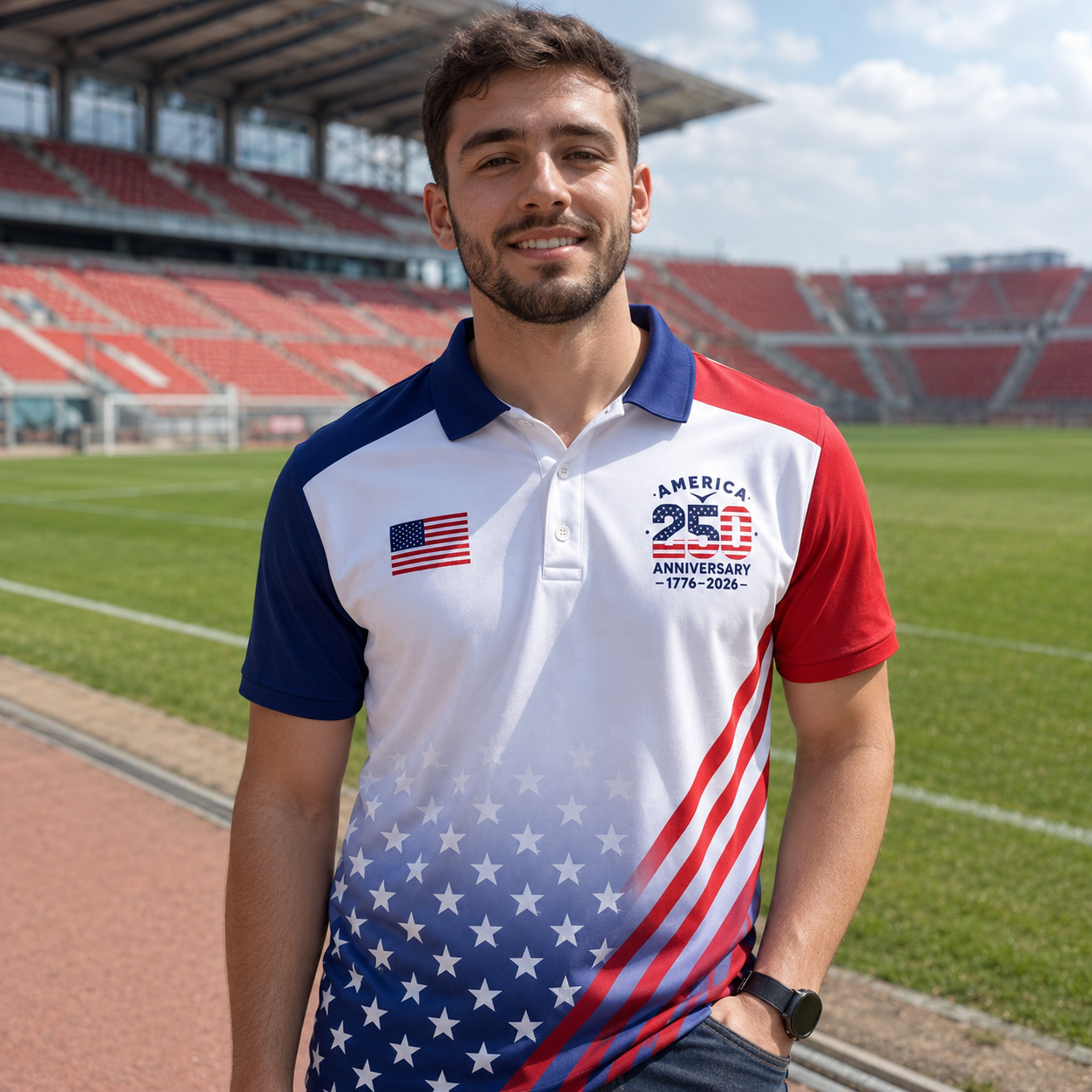 America 250th Anniversary Polo Shirt, 1776-2026 Semiquincentennial Patriotic Golf Shirt