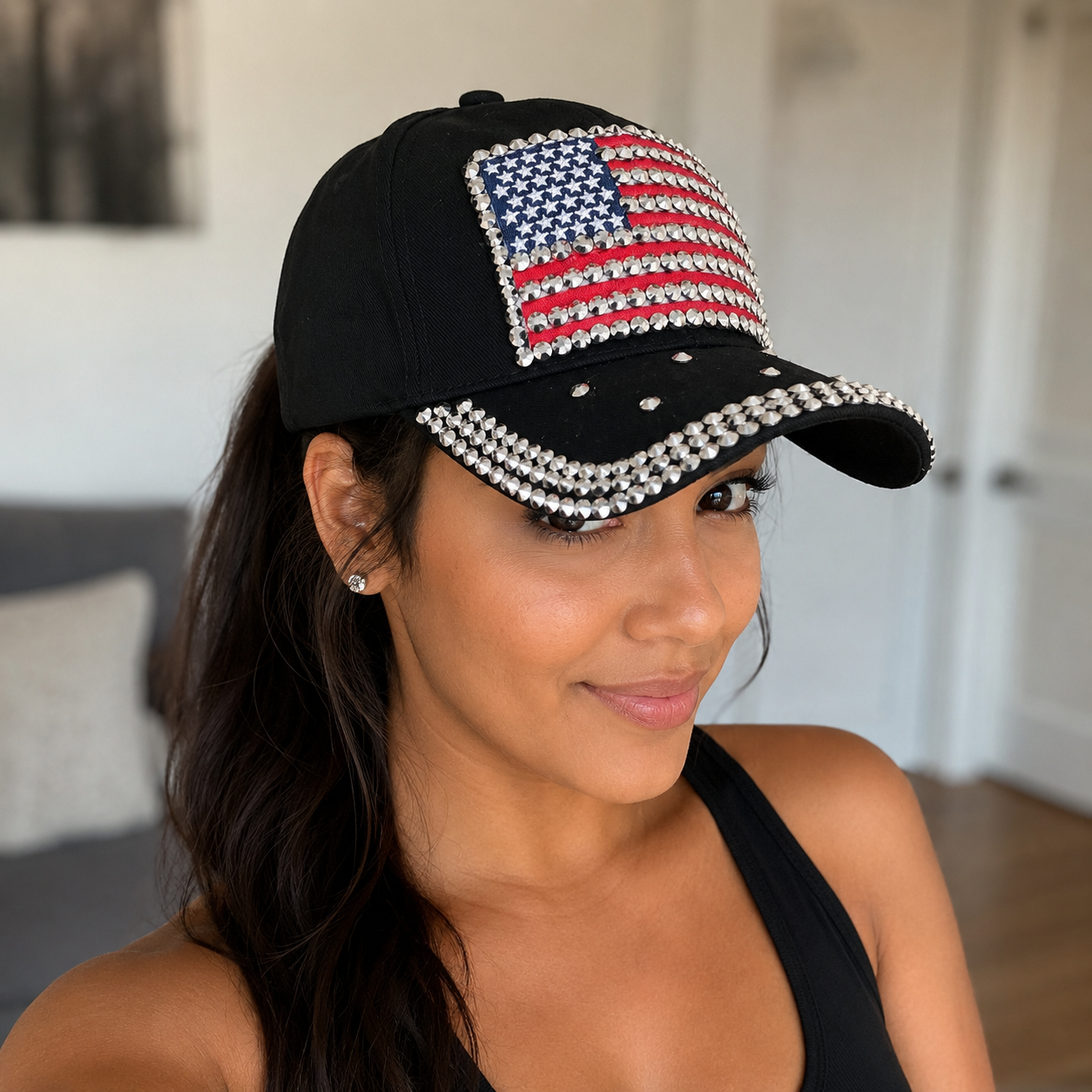 American Flag Rhinestone Bling 250th Anniversary Baseball Cap – Patriotic USA Hat