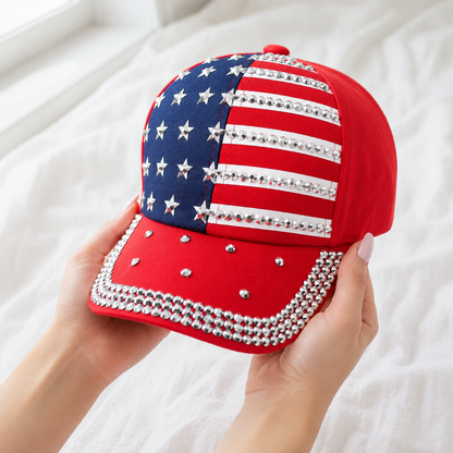 Rhinestone American Flag Sparkle 250 Years of Freedom Hat – Patriotic Baseball Cap