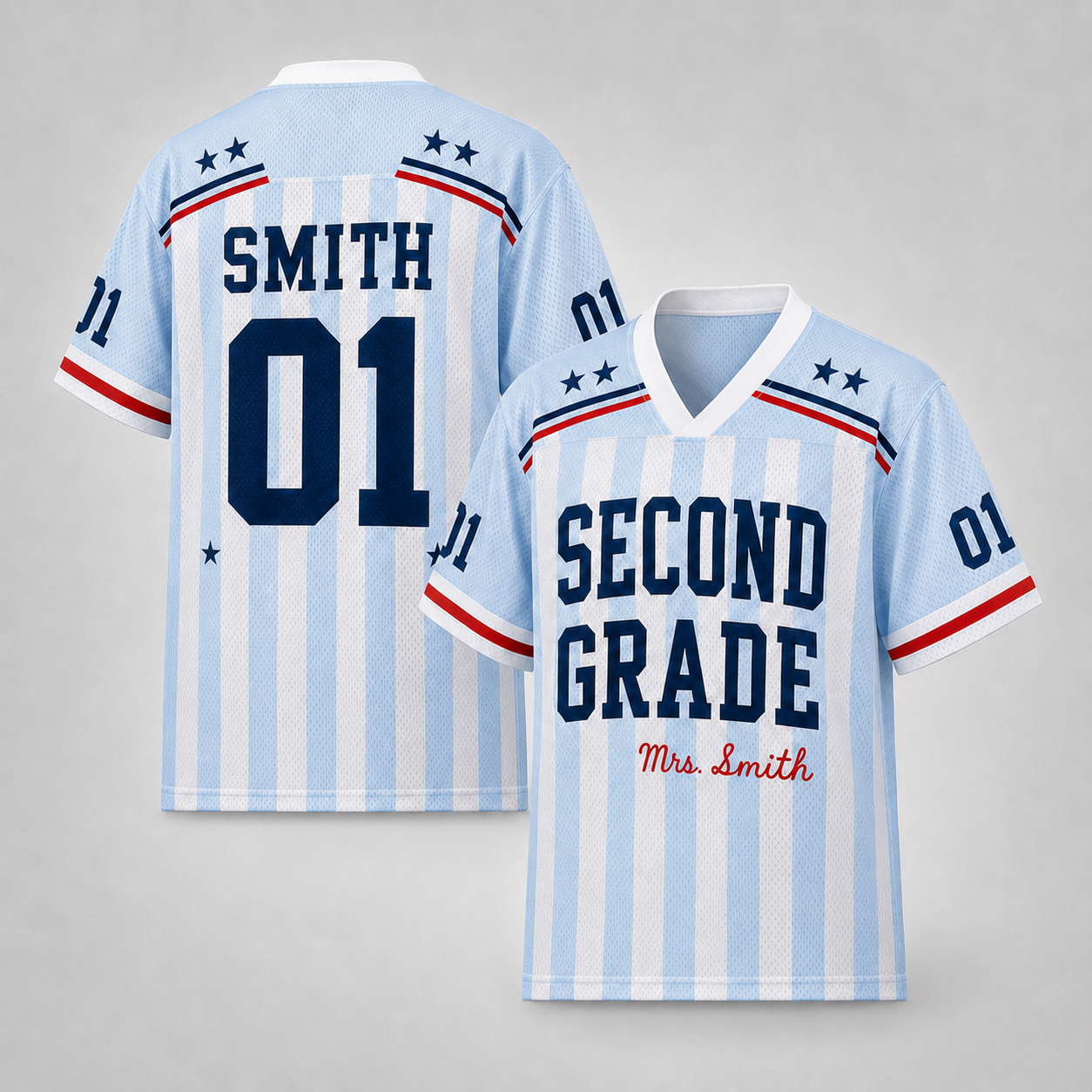 Personalized First Grade Teacher Shirt Drop Shoulder Mesh Football Jersey