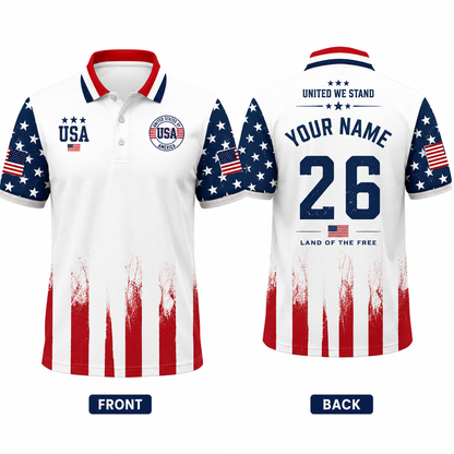 United We Stand America 1776 Polo Shirt - USA Flag Golf Shirt