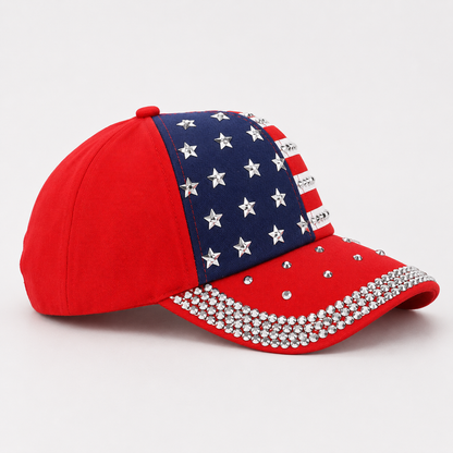 Rhinestone American Flag Sparkle 250 Years of Freedom Hat – Patriotic Baseball Cap