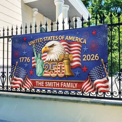 Custom Outdoor Banner – America 250th Anniversary Personalized Family Gifts