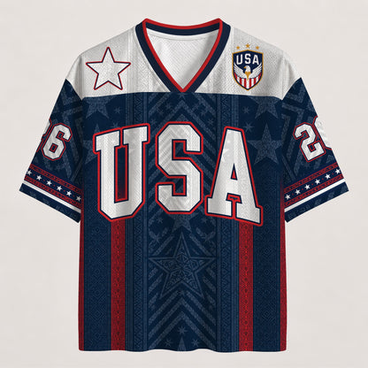 USA Patriotic Football Jersey - Custom Name & Number Patriotic Mesh V-Neck Shirt