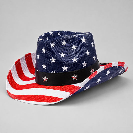 Western America Flag Stars & Stripes Cowboy Hat- USA Patriotic Fedora Hat