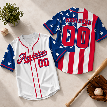 Custom Name American Flag Baseball Jersey - Personalized USA Shirt