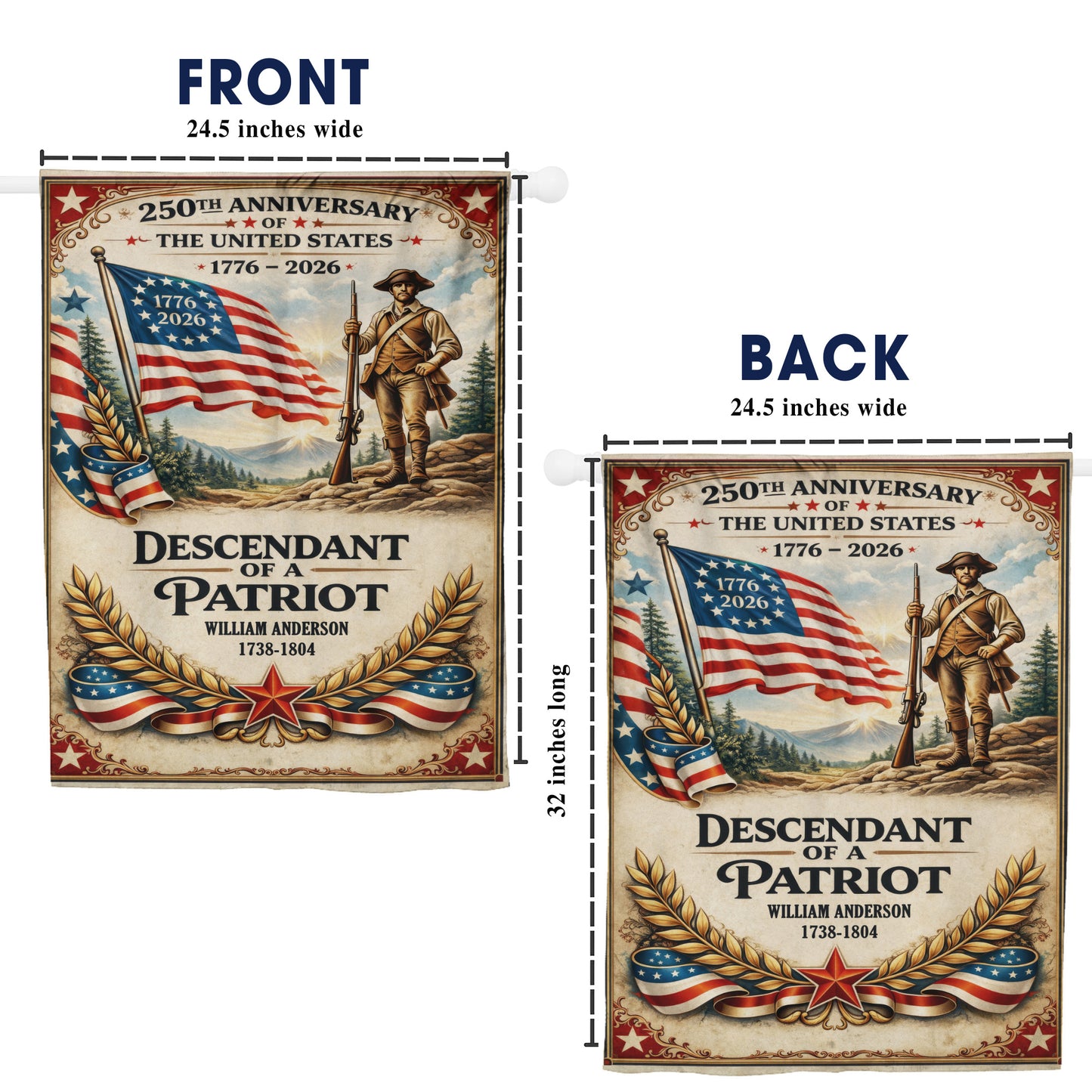 250th Anniversary USA Flag – Personalized 'Descendant of a Patriot' 1776-2026