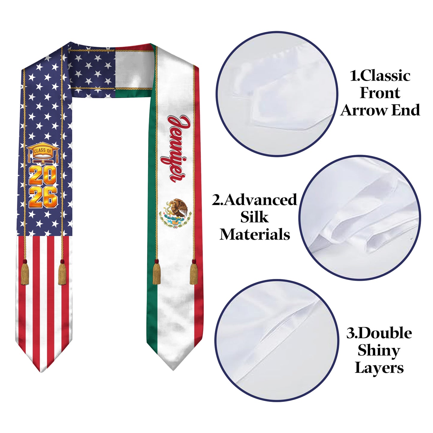 Country Flag Class of 2026 Stoles Sash, Graduation Gift, Senior Gift