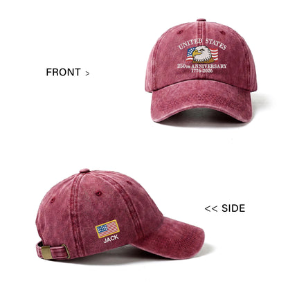 Custom Patriotic United States Embroidered Vintage Washed Baseball Cap | 250th Anniversary Hat