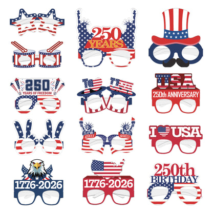 [Combo 13PCS] 250th Anniversary USA Patriotic Eyeglasses Party Decorations Paper Eyewear