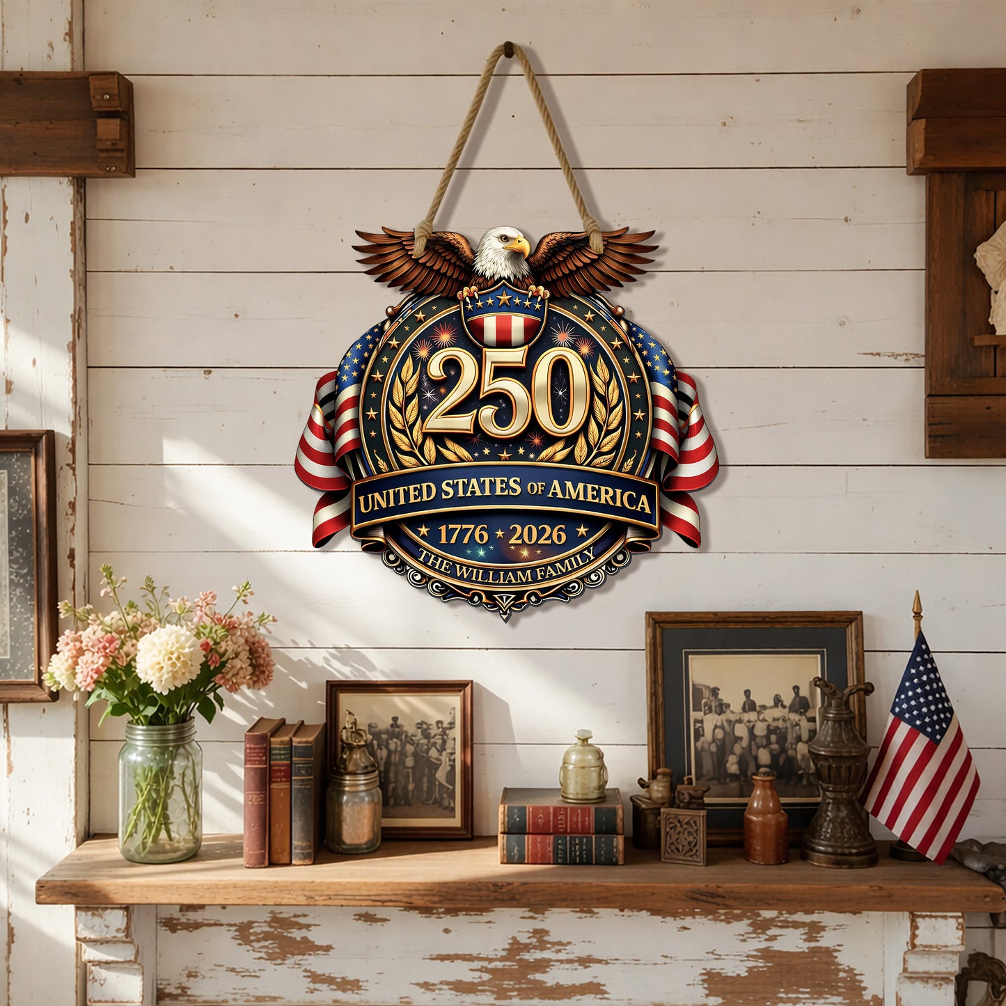 Personalized Custom Wood Sign Gift, 250th Anniversary Eagle Family Name Decor
