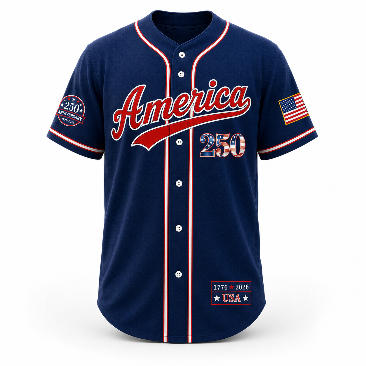 Personalized USA Flag Patriotic - USA 250th Anniversary Baseball Jersey