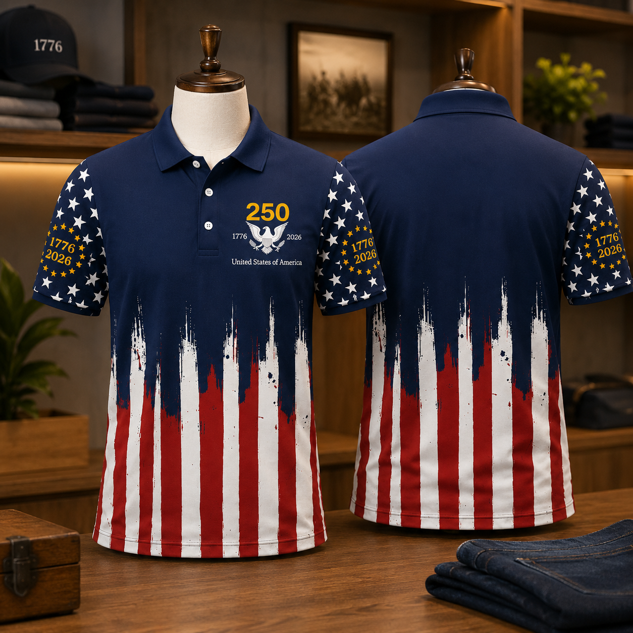 America 250th Anniversary Polo Shirt, 1776-2026 Semiquincentennial Patriotic Golf Shirt