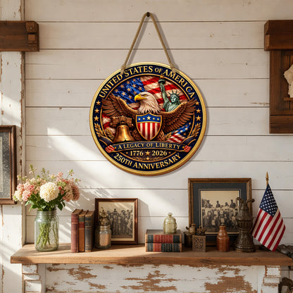 USA 250th Anniversary Wood Sign – "A Legacy of Liberty", American Flag & Eagle, 1776-2026