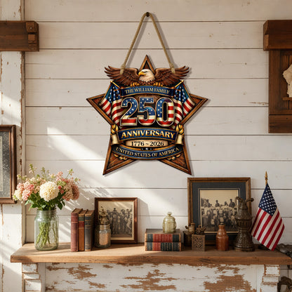 Personalized Custom Wood Sign Gift, 250th Anniversary Eagle Family Name Door Decor