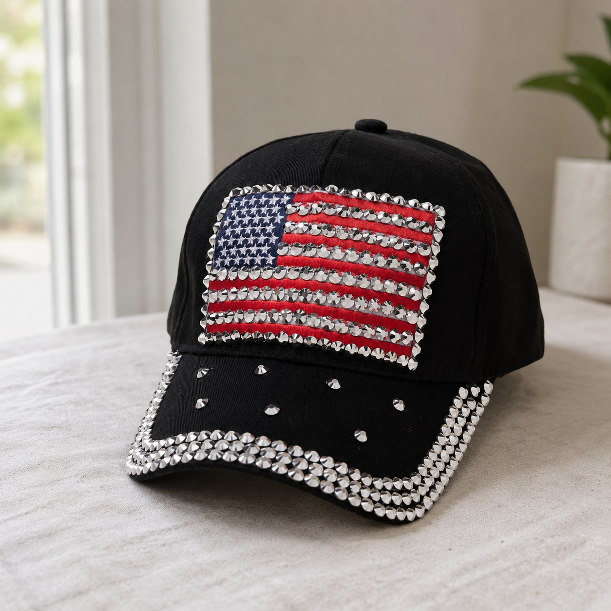 American Flag Rhinestone Bling 250th Anniversary Baseball Cap – Patriotic USA Hat