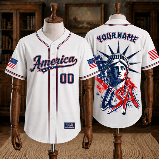 Personalized Liberty Statue Baseball Jersey - Patriotic USA Shirt