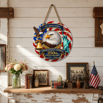 Personalized 250th Anniversary Custom Wood Sign Gift for Family Name 1776-2026 Patriotic Decor