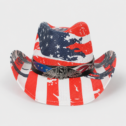 Patriotic Western USA Flag Paper Braid Cowboy Hat - USA 250th Anniversary Fedora Hat