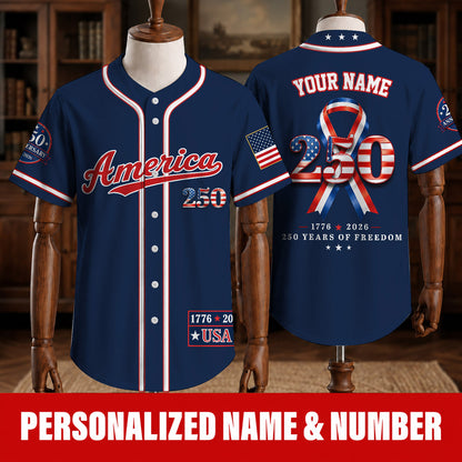 Personalized America 250 Years Patriotic - USA 250th Anniversary Baseball Jersey