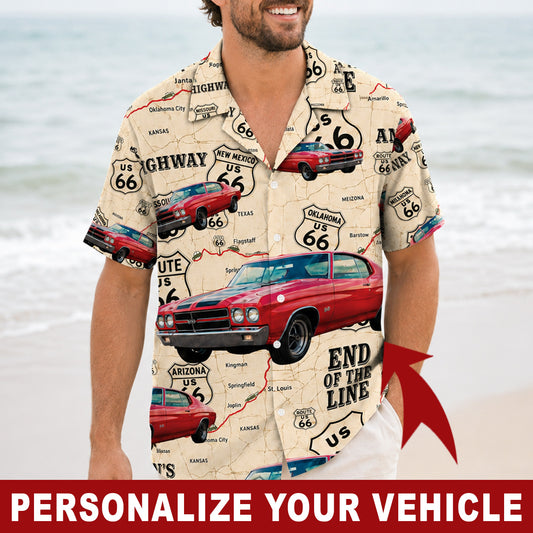 Custom Route 66 Highway Map Vintage Muscle Car Unisex Hawaiian Shirt