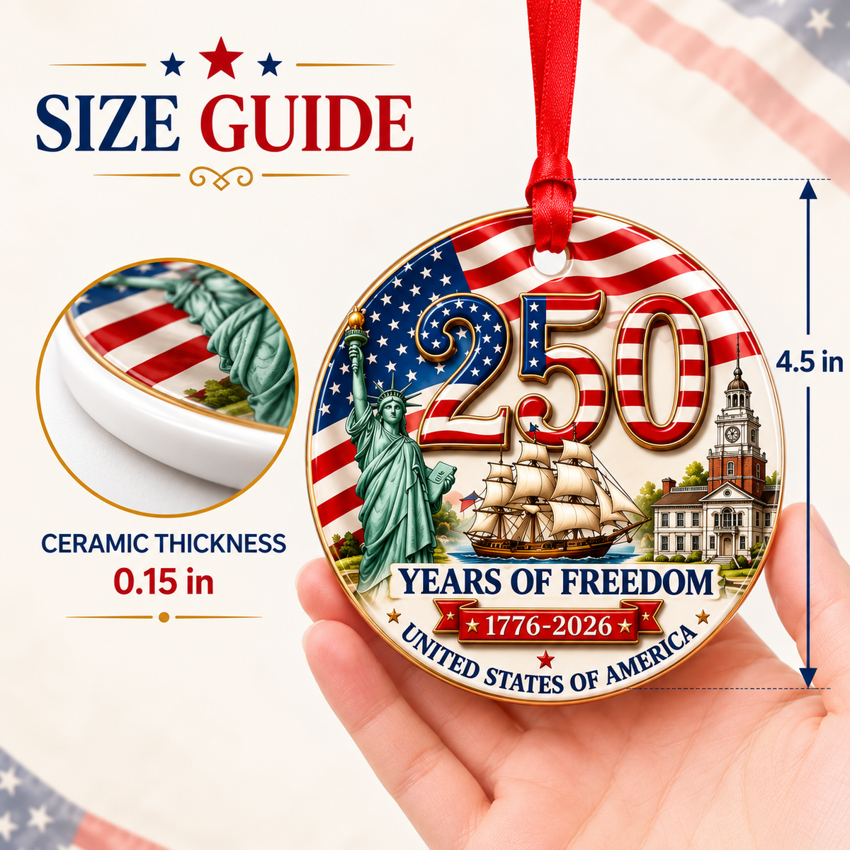 250 Years of Freedom Ornament 2026 - American Flag Christmas Ornament