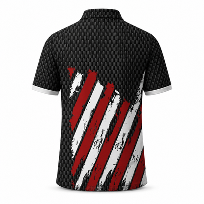 Distressed USA Flag Golf Polo Shirt - Black America Sports Top
