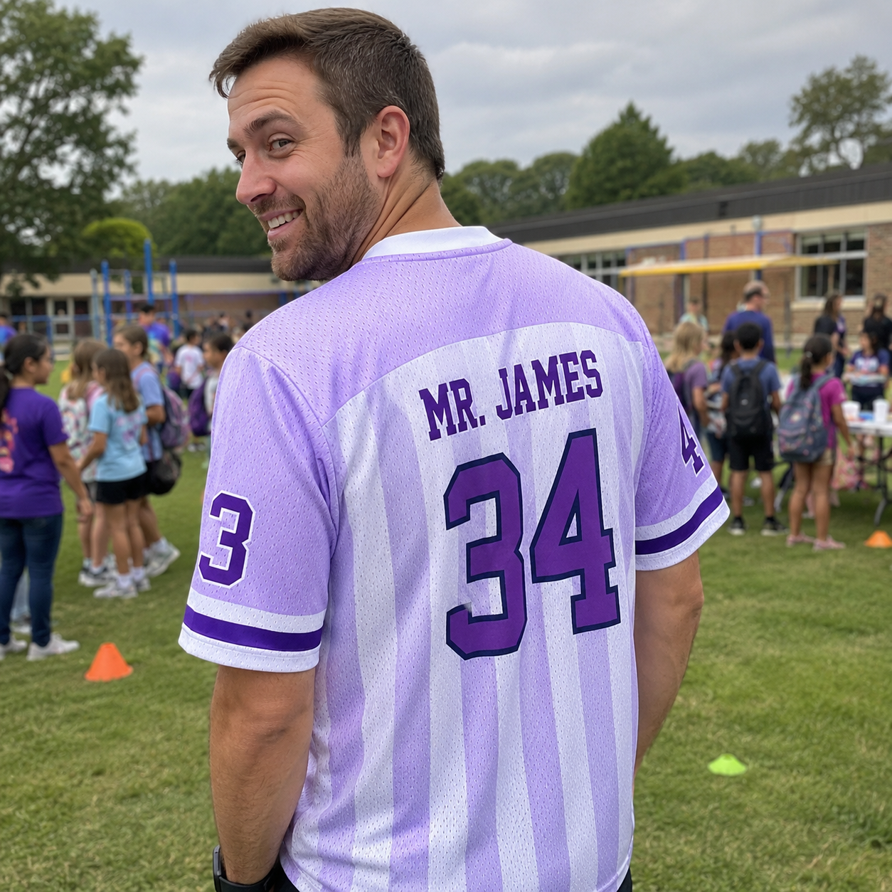 Personalized Grade And Name Preppy Stripes Stars Teacher Mesh Jersey