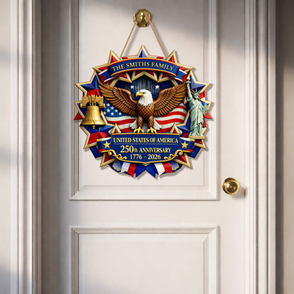 Custom Wood Sign 250th Anniversary Gift for Family 1776-2026 Patriotic Eagle