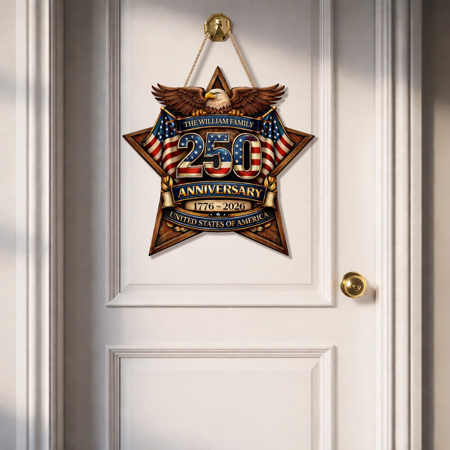 Personalized Custom Wood Sign Gift, 250th Anniversary Eagle Family Name Door Decor