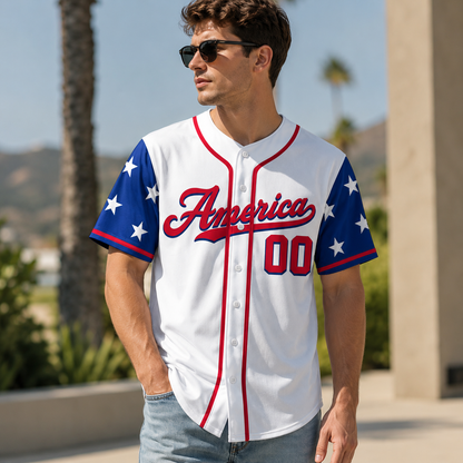 Custom Name American Flag Baseball Jersey - Personalized USA Shirt