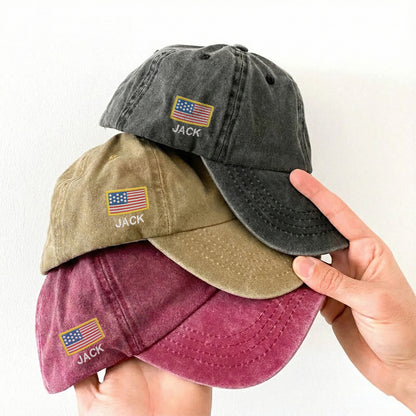 Custom Patriotic United States Embroidered Vintage Washed Baseball Cap | 250th Anniversary Hat