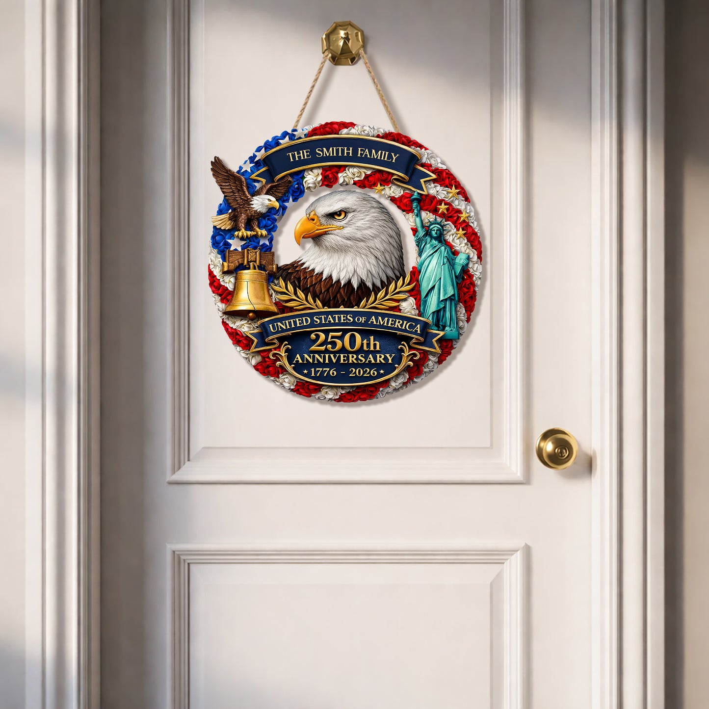 Personalized 250th Anniversary Custom Wood Sign Gift for Family Name 1776-2026 Patriotic Decor