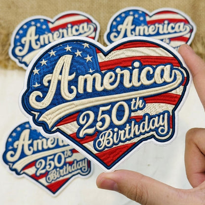 Patriotic America 250th Birthday Embroidered Patch USA Flag Heart Patch